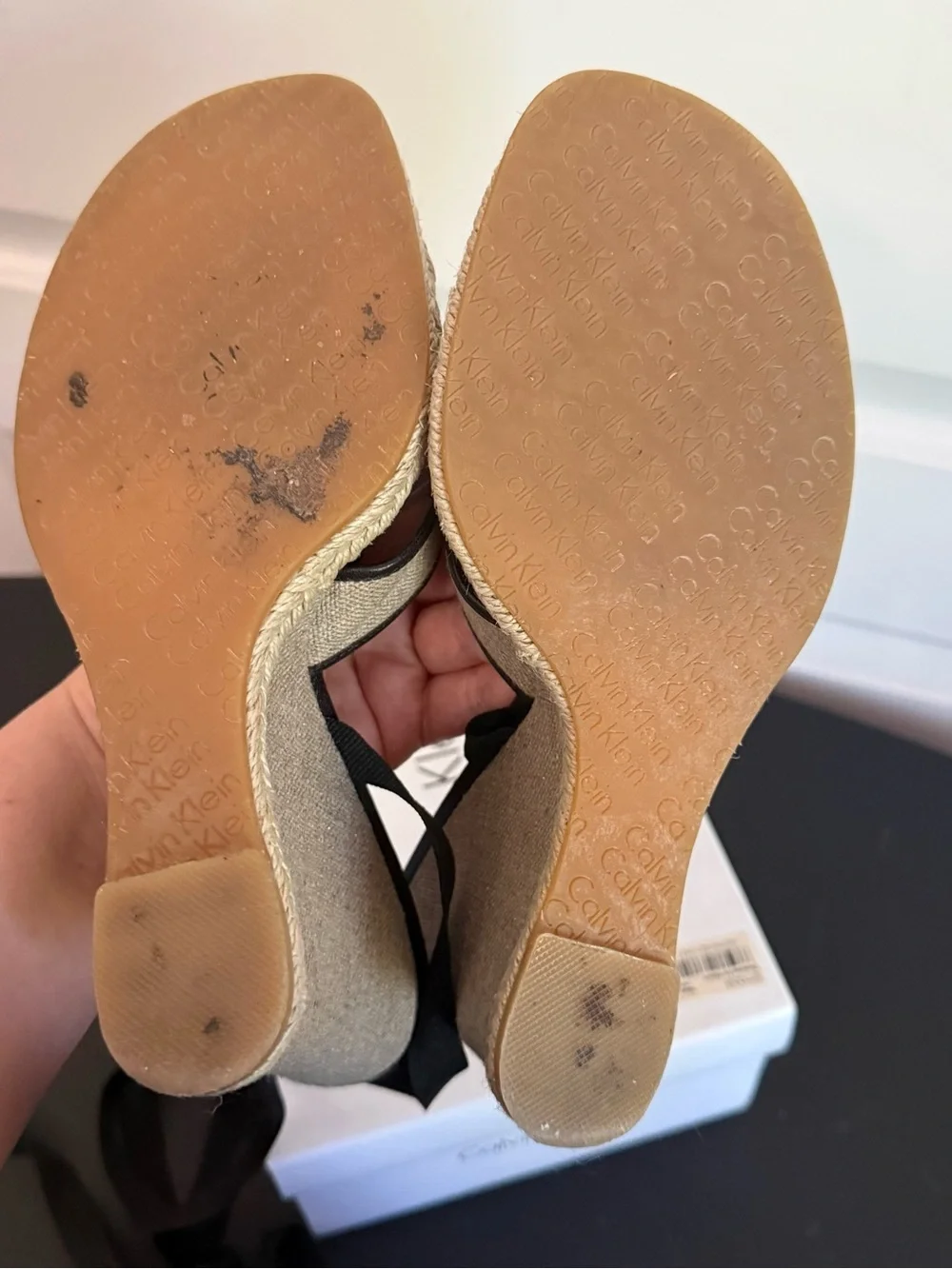 Calvin Klein Natural and Black Espadrille Slide Sandals